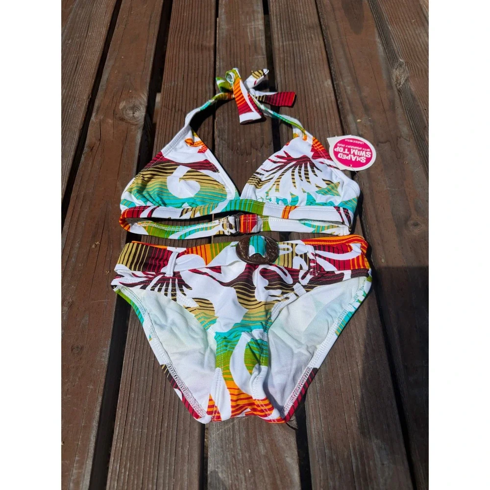 Limited Too Club Too Girls Bikini Set Size 10 Tropical Floral Stripe Multicolor